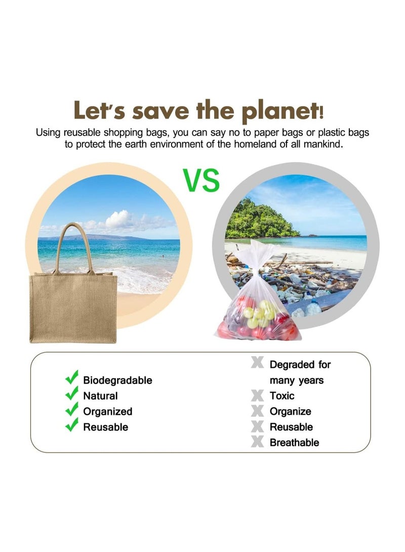 Eco-neutral 3-piece Jute Tote Shopping Bag Waterproof Coating With Soft Handle - Image 5