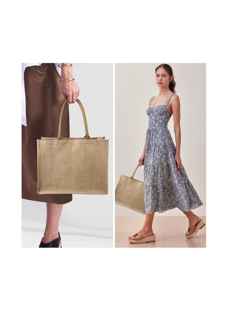 Eco-neutral 3-piece Jute Tote Shopping Bag Waterproof Coating With Soft Handle - Image 3