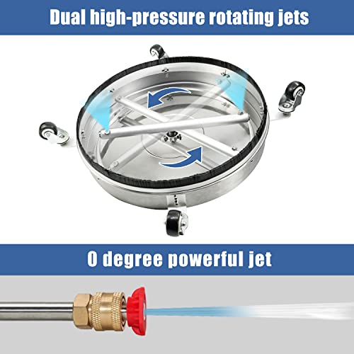 JANZ 20'' Pressure Washer Surface Cleaner with 4 Wheels, Stainless Steel Housing, 1/4" Quick Plug, 2 Extension Wands, 2 Replacement Nozzles and 3 Spray Nozzles, 4000 PSI - Image 4