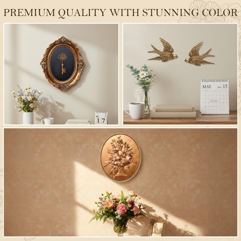 Kathfly 4 Pcs Vintage Wall Sculpture Set 3D Retro Love Bird Decor Gold Flower Hanging Decoration Antique Wall Statue Decor Gallery for Kitchen Bedroom Living Room, Valentine's Day Gift for Couple - Image 4