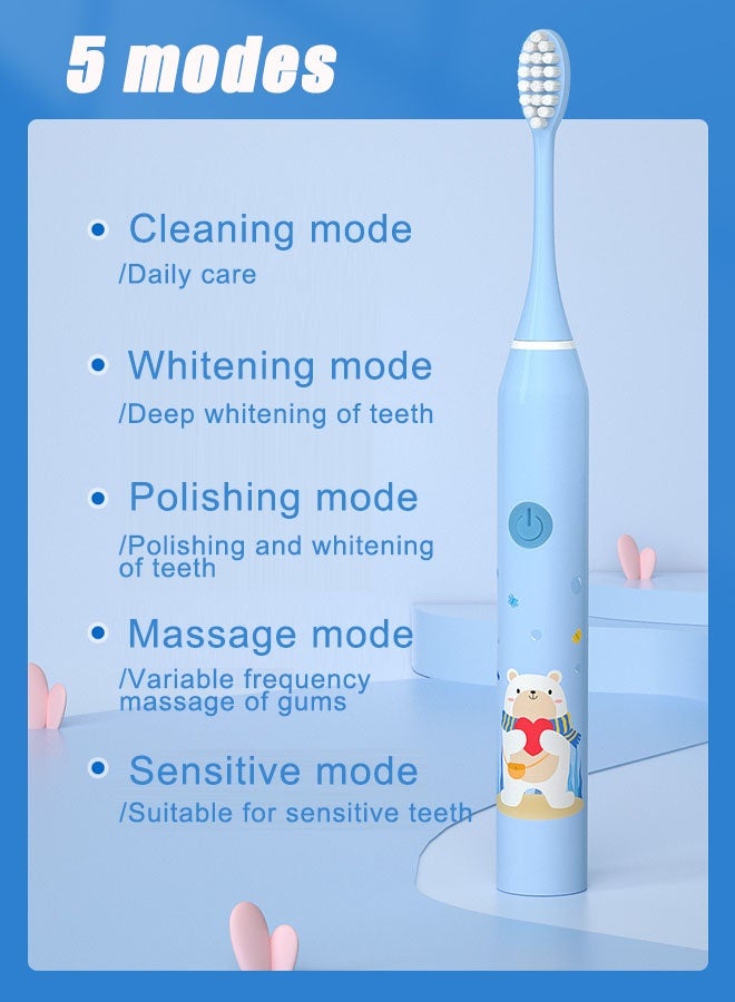 Super ZYouth Kids Electric Toothbrush With 4 Replacement Heads USB Rechargeable Pink Bunny - Image 4