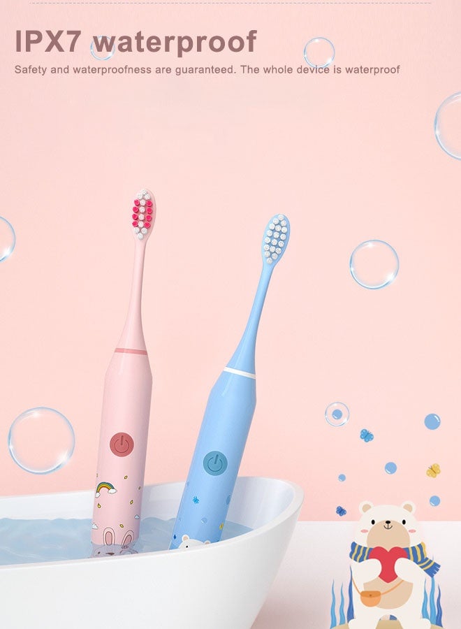 Super ZYouth Kids Electric Toothbrush With 4 Replacement Heads USB Rechargeable Pink Bunny - Image 5