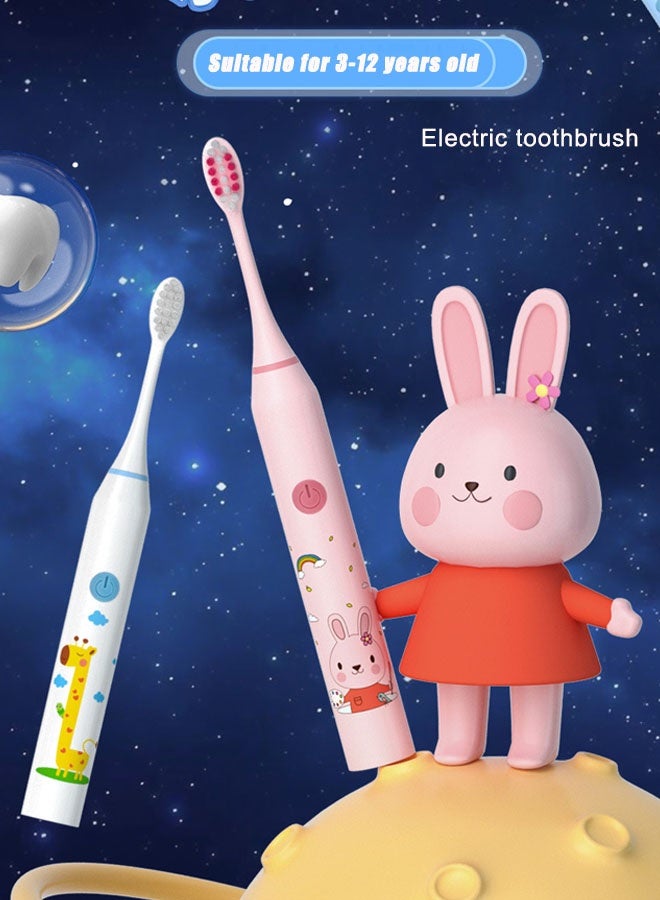 Super ZYouth Kids Electric Toothbrush With 4 Replacement Heads USB Rechargeable Pink Bunny - Image 2