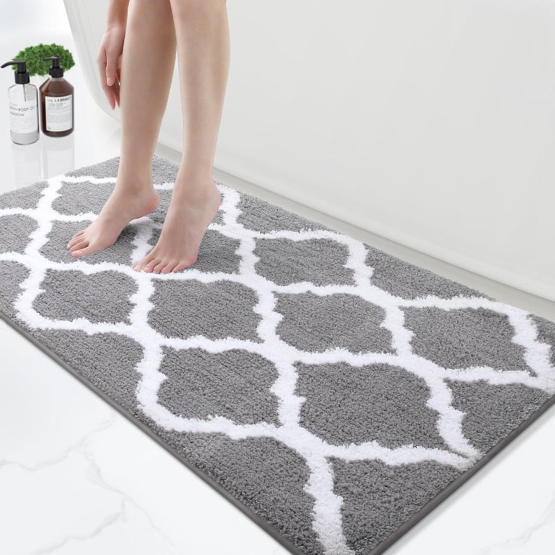 OLANLY Bathroom Rugs 47x24 Soft and Absorbent Microfiber Bath Rugs NonSlip Shaggy Shower Carpet Machine Wash Dry Bath Mats for Bathroom Floor Tub and Shower Grey