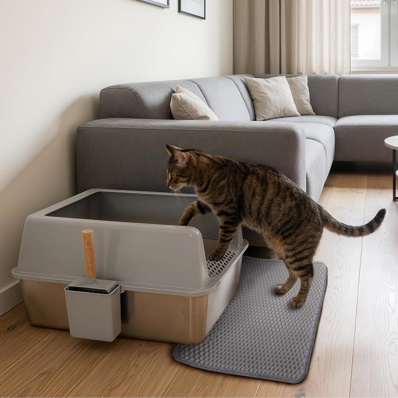 WISFOR Stainless Steel Cat Litter Box: Large Metal Cat Litter Pan High Sided Tray with Litter Mat for Small to Medium Sized Kittens, Never Absorbs Odor, Non-Stick Surface - Image 5