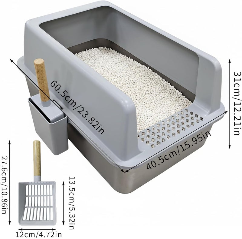 WISFOR Stainless Steel Cat Litter Box: Large Metal Cat Litter Pan High Sided Tray with Litter Mat for Small to Medium Sized Kittens, Never Absorbs Odor, Non-Stick Surface - Image 4