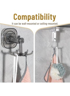 Hihonor 2 Pack Bathroom Wall and Ceiling Rotary Hook, 6 Claws Swivel Hook Shower Hanger, 360° Rotating Folding Hook, Compatible with Bathroom, Dressing Table, Entryway Storage (Transparent Grey)  - Image 3