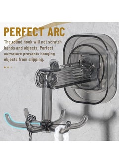 Hihonor 2 Pack Bathroom Wall and Ceiling Rotary Hook, 6 Claws Swivel Hook Shower Hanger, 360° Rotating Folding Hook, Compatible with Bathroom, Dressing Table, Entryway Storage (Transparent Grey)  - Image 4