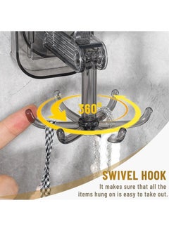 Hihonor 2 Pack Bathroom Wall and Ceiling Rotary Hook, 6 Claws Swivel Hook Shower Hanger, 360° Rotating Folding Hook, Compatible with Bathroom, Dressing Table, Entryway Storage (Transparent Grey)  - Image 2