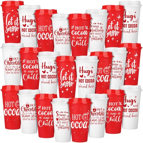 Tioncy Winter Mugs Gift Bulk Hot Cocoa Chocolate Bar Supplies Reusable Coffee Cups 16 oz with Lids Plastic Cups Travel Coffee Mug Thank You Gifts for Winter - Image 1