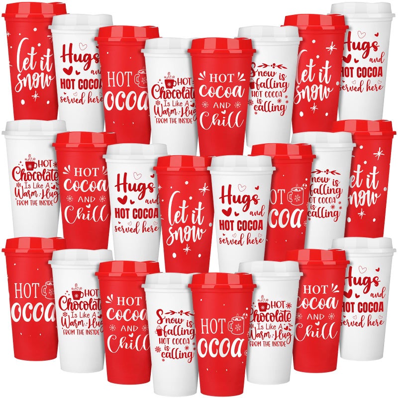 Tioncy Winter Mugs Gift Bulk Hot Cocoa Chocolate Bar Supplies Reusable Coffee Cups 16 oz with Lids Plastic Cups Travel Coffee Mug Thank You Gifts for Winter - Image 2