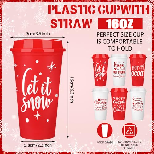 Tioncy Winter Mugs Gift Bulk Hot Cocoa Chocolate Bar Supplies Reusable Coffee Cups 16 oz with Lids Plastic Cups Travel Coffee Mug Thank You Gifts for Winter - Image 3