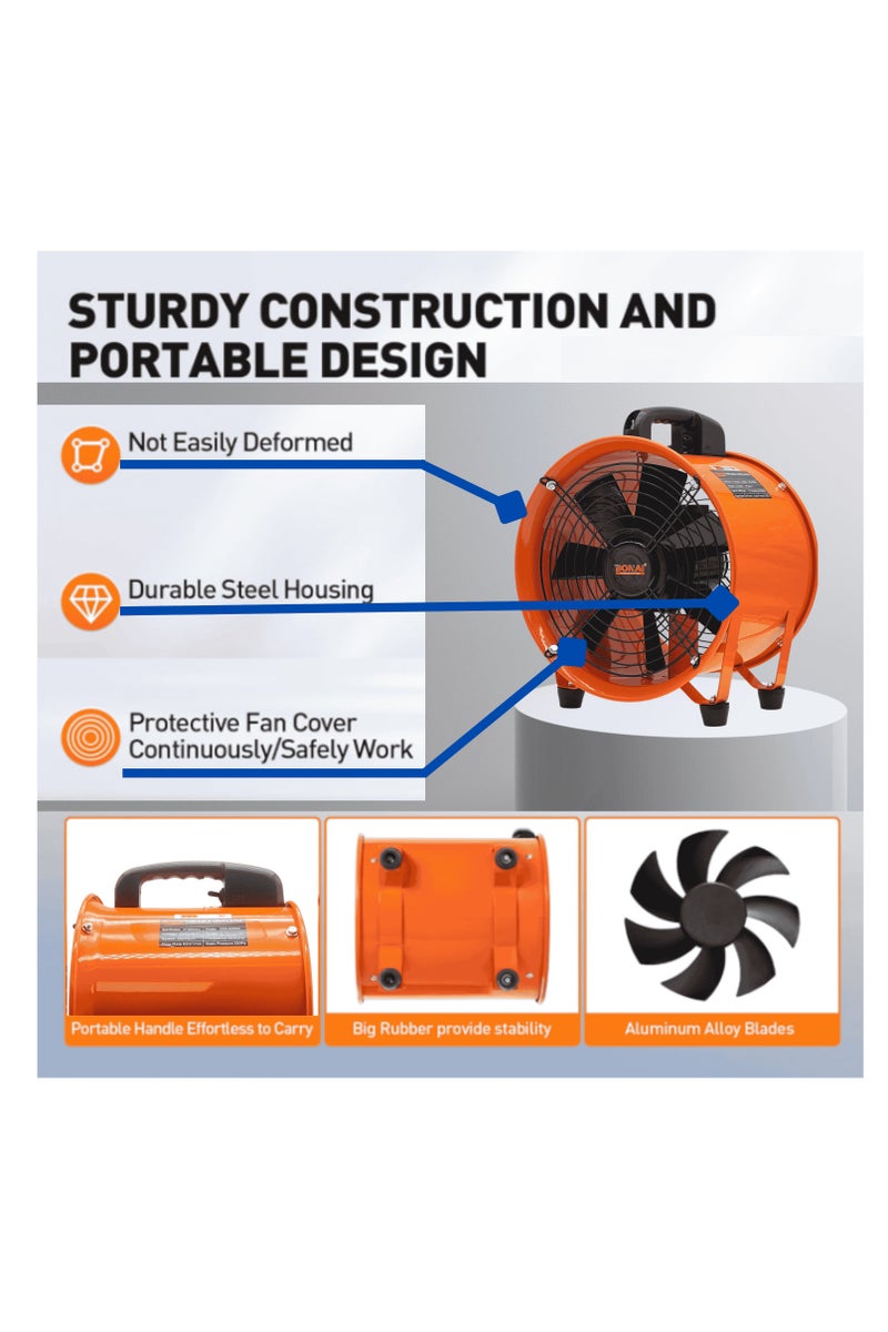 BONAI 10" Industrial Ventilation Fan, 350W Portable Blower, 2900RPM, 45m³/min Airflow, High Static Pressure, for Workshop, Warehouse, and Construction Sites, BN-HK51 - Image 4