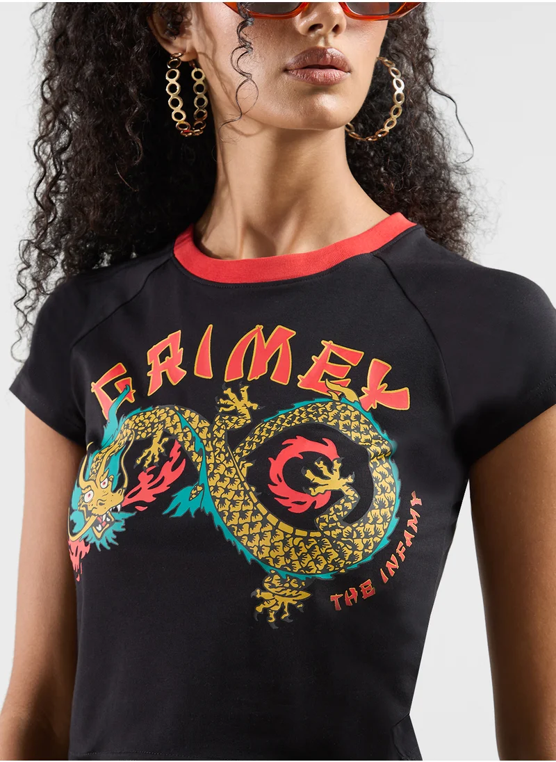 Grimey Lucky Dragon Girl Raglan Fitted T-Shirt