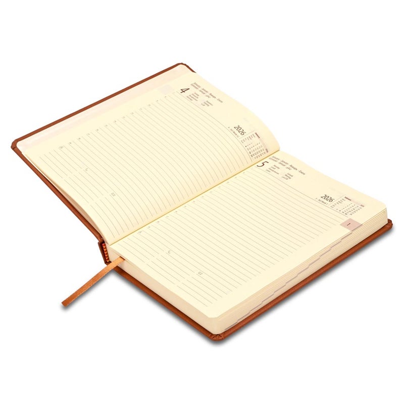 FIS 2026 International A5 Diary, 148x210mm, 1 Side Padded Italian PU Cover Materials, Round Corners, 1 Day a Page Format, 7 Multi Languages, 70gsm Ivory Paper, Brown Cover-FSDI136-7P26BR - Image 3