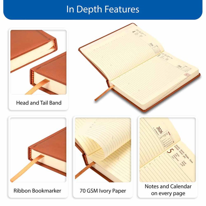 FIS 2026 International A5 Diary, 148x210mm, 1 Side Padded Italian PU Cover Materials, Round Corners, 1 Day a Page Format, 7 Multi Languages, 70gsm Ivory Paper, Brown Cover-FSDI136-7P26BR - Image 5