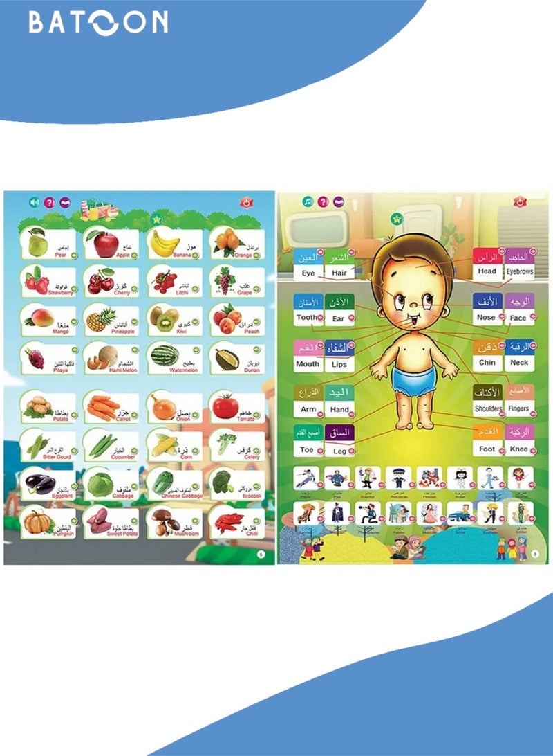 باتون كتب إلكترونية ثنائية اللغة (عربية وإنجليزية)، ألعاب تعليمية تفاعلية، كتب صوتية، ألعاب تعليمية للأطفال مع قلم تفاعلي، 13 صفحة، تحتوي على أكثر من 350 كلمة تعليمية للأطفال في المراحل المبكرة. - Image 2