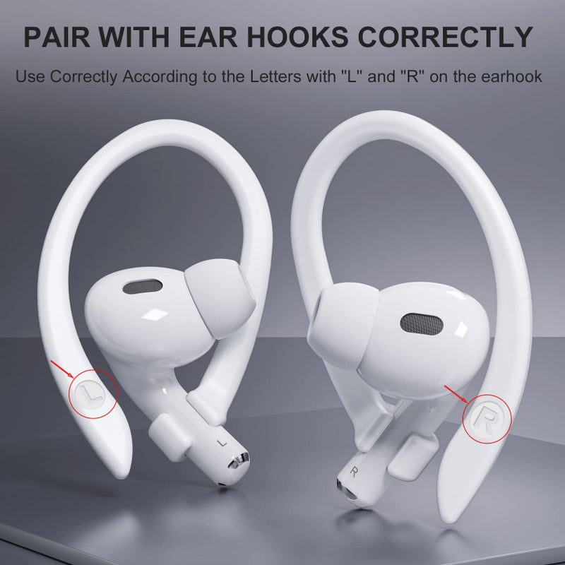 ICARERSPACE 2 Pairs AirPods Ear Hooks for AirPods Pro 2, AirPods Pro, AirPods 4, 3, 2 & 1, Upgraded Anti Slip Sports Clip Hooks for AirPods 1, 2, 3, 4,Pro and Pro 2 – White - Image 4