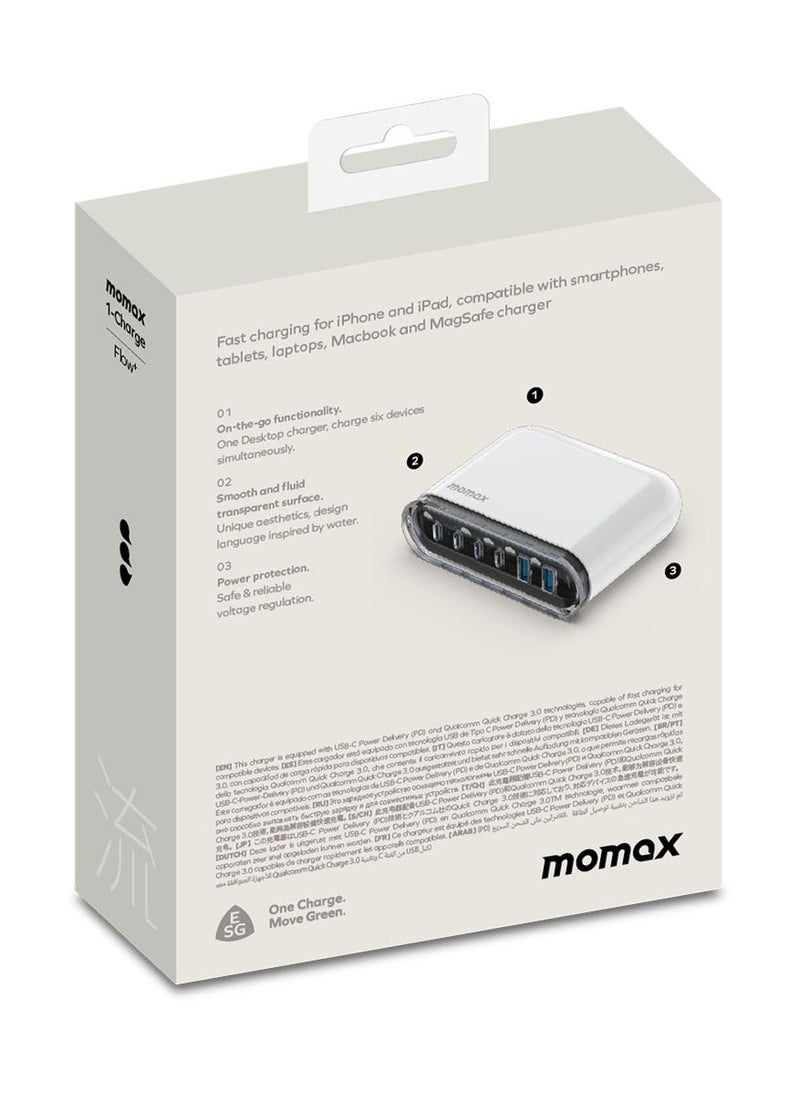 Momax - UM55 1-Charge Flow Plus PD 120W 6 Ports GaN Tech USB-C & USB-A Fast Charging - White - Image 1