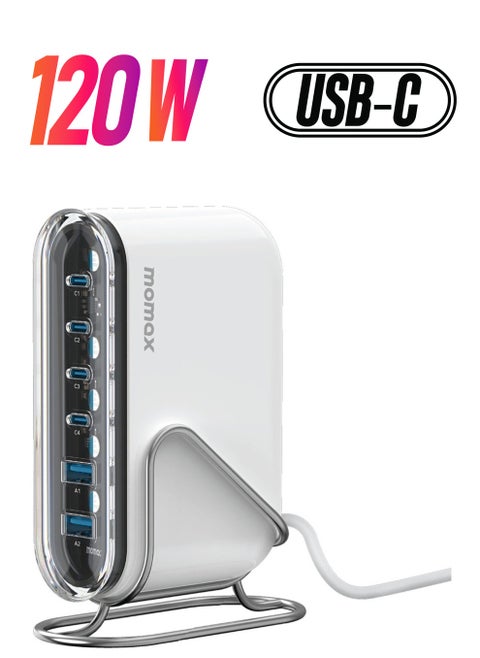 UM55 1-Charge Flow Plus PD 120W 6 Ports GaN Tech USB-C & USB-A Fast Charging - White