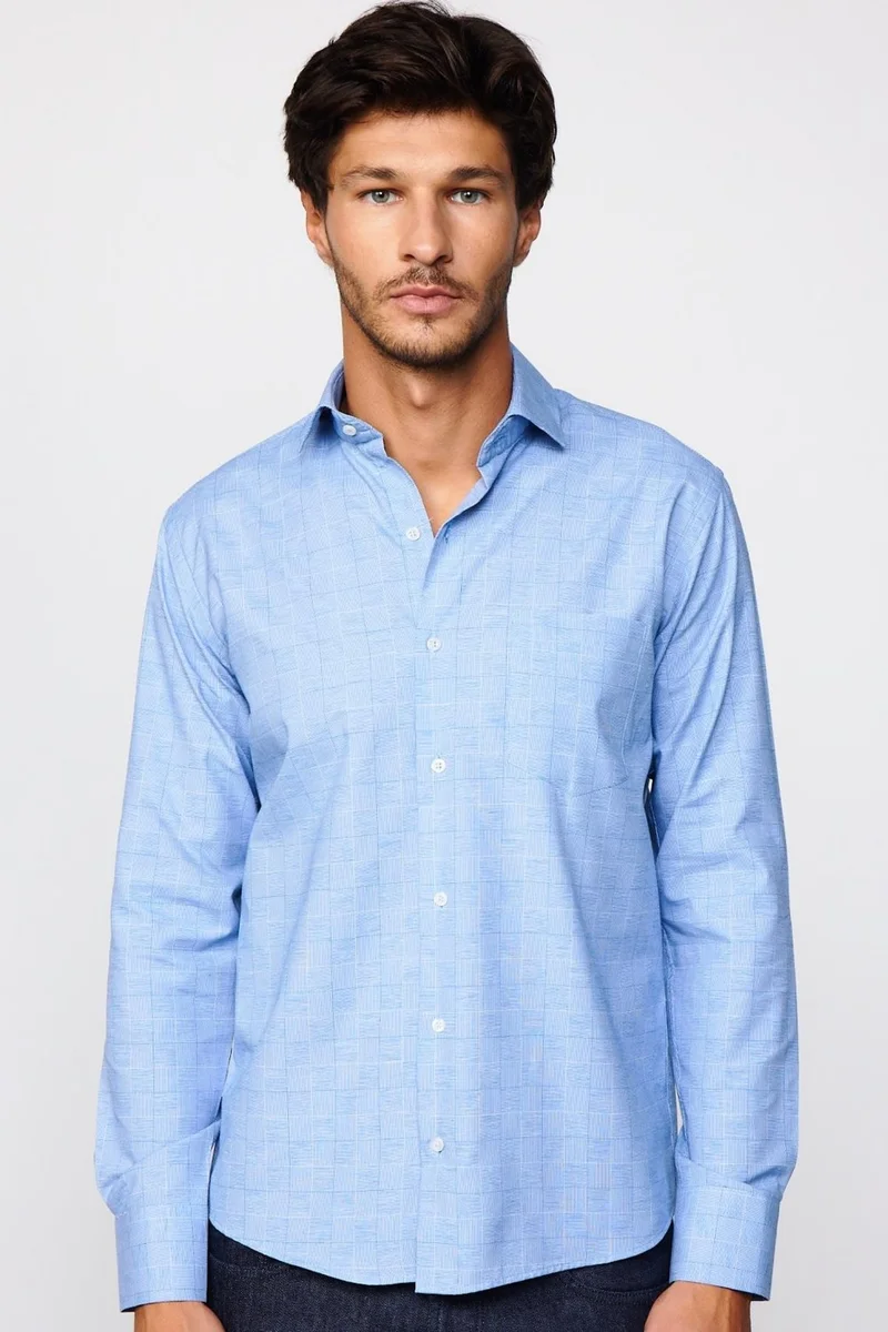 تودورس Classic Fit Cotton Easy-Iron Striped Blue Men's Shirt