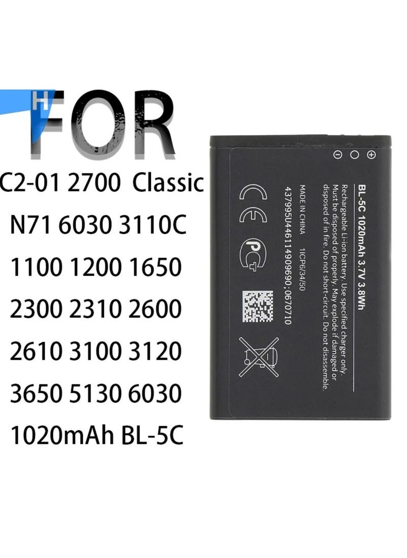 Replacement Battery for BL‑5C 1020 mAh – High‑Capacity Li‑Ion Cell – Genuine Fit for 1100, 1600, 3100, 6030, 6230 & More – Reliable Phone Power Backup – Ideal Spare for Old‑School Phones - Image 3