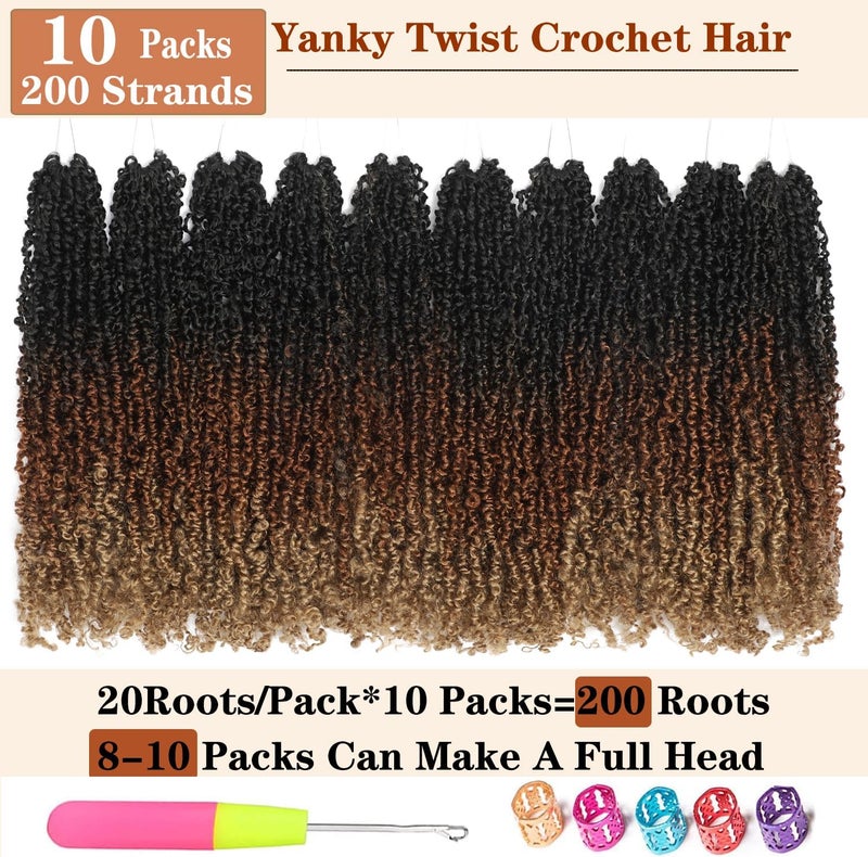 FALEMEI Yanky Pre-Twisted Natural Black Mini Spring Twist Crochet Hair, 16 Inch Small Curly Senegalese Braids (OT30/27, 3 Tones Ombre Brown, Pack of 10) - Image 5