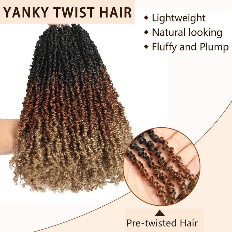 FALEMEI Yanky Pre-Twisted Natural Black Mini Spring Twist Crochet Hair, 16 Inch Small Curly Senegalese Braids (OT30/27, 3 Tones Ombre Brown, Pack of 10) - Image 4