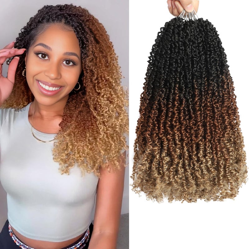 FALEMEI Yanky Pre-Twisted Natural Black Mini Spring Twist Crochet Hair, 16 Inch Small Curly Senegalese Braids (OT30/27, 3 Tones Ombre Brown, Pack of 10) - Image 1