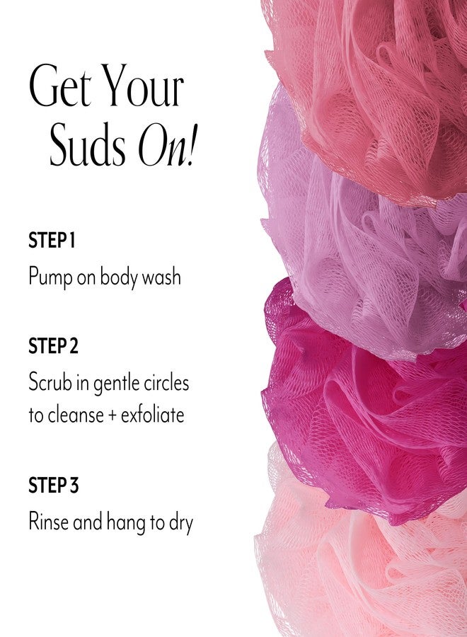 Bliss Exfoliating Shower Pouf Sponges, Colorful Loofah Body Sponges for Bath and Shower - 4 Pack - Image 3