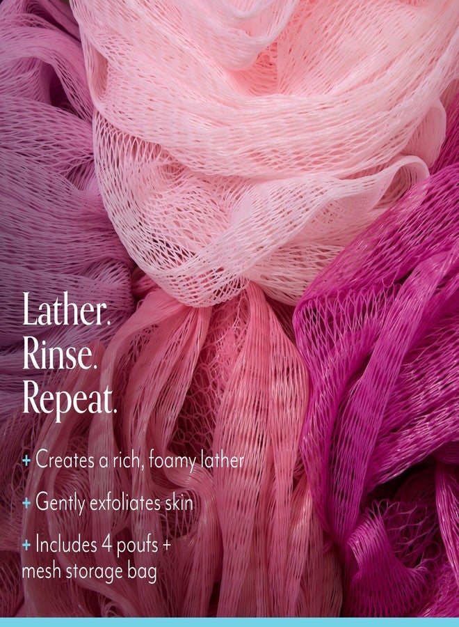 Bliss Exfoliating Shower Pouf Sponges, Colorful Loofah Body Sponges for Bath and Shower - 4 Pack - Image 2