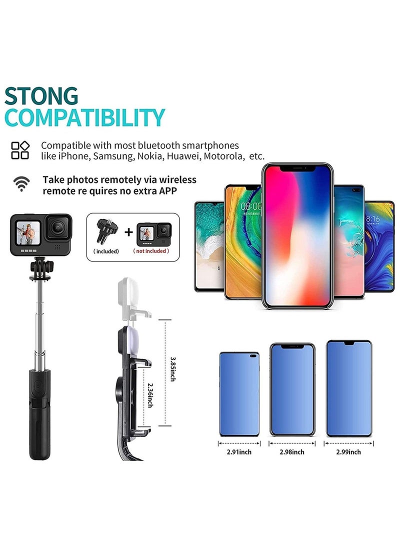 Mini Selfie Stick Tripod, Extendable 3 in 1 Selfie Stick Tripod with Remote, ​Phone Tripod with 3 Light Modes, 6 Brightness Levels, Selfie Stick for iPhone 12/11/11 - Image 3