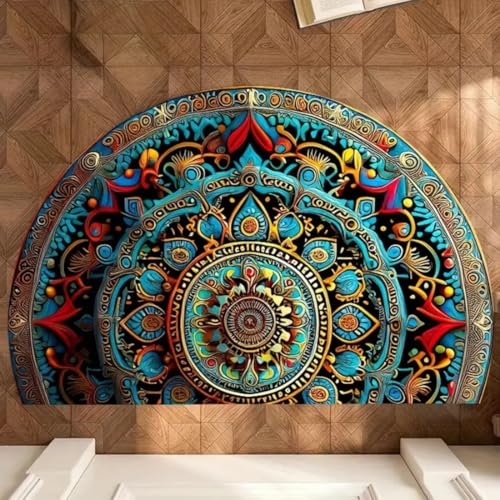MRIYA Half Round Door Mat,Semi Circle Bathroom Floor Rug,Mandala Boho Bohemian Rug,Non-Slip Welcome Entrance Way Rug,Absorbent Bath Mat,Microfiber Tufted Indoor Rug for Kitchen Living Room (Colorful) - Image 1