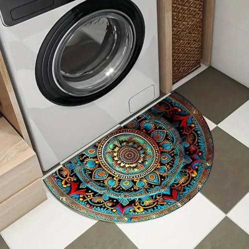 MRIYA Half Round Door Mat,Semi Circle Bathroom Floor Rug,Mandala Boho Bohemian Rug,Non-Slip Welcome Entrance Way Rug,Absorbent Bath Mat,Microfiber Tufted Indoor Rug for Kitchen Living Room (Colorful) - Image 4