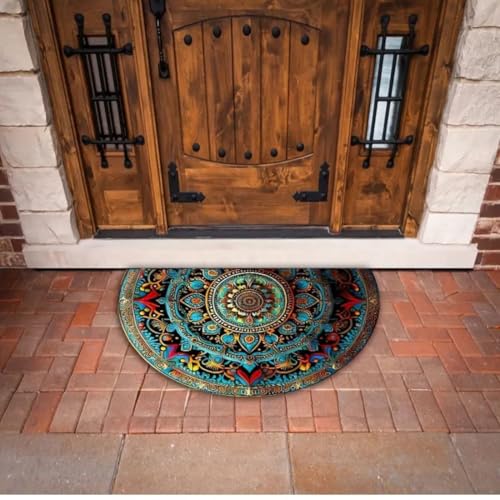 MRIYA Half Round Door Mat,Semi Circle Bathroom Floor Rug,Mandala Boho Bohemian Rug,Non-Slip Welcome Entrance Way Rug,Absorbent Bath Mat,Microfiber Tufted Indoor Rug for Kitchen Living Room (Colorful) - Image 2