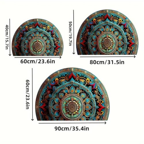 MRIYA Half Round Door Mat,Semi Circle Bathroom Floor Rug,Mandala Boho Bohemian Rug,Non-Slip Welcome Entrance Way Rug,Absorbent Bath Mat,Microfiber Tufted Indoor Rug for Kitchen Living Room (Colorful) - Image 3