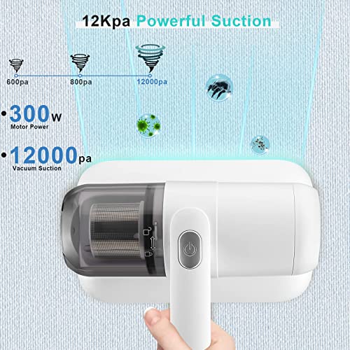 FYA Bed Vacuum Cleaner, Handheld Deep Sofa Vacuum Cleaner, High-Frequency Double Beat UV Mattress Vacuum Cleaner with HEPA 12Kpa Strong Suction and Low Noise, Suitable for Pillows, Sheets, Sofa, White - Image 2