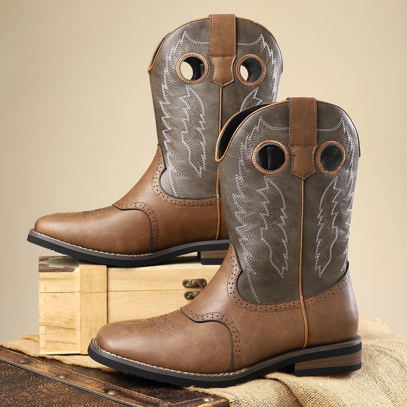 Classic Western Cowboy Boots Vintage Embroidered Leather Boots Casual All-Match Knight Boots Stylish Cowboy Boots American Style - Image 1