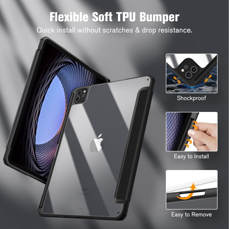 Fintie Hybrid Slim Case for iPad Pro 11-inch (4th / 3rd Generation) 2022/2021 - [Built-in Pencil Holder] Shockproof Cover w/Clear Transparent Back Shell, Also Fit iPad Pro 11" 2nd Gen, Dreamy Marble - Image 5