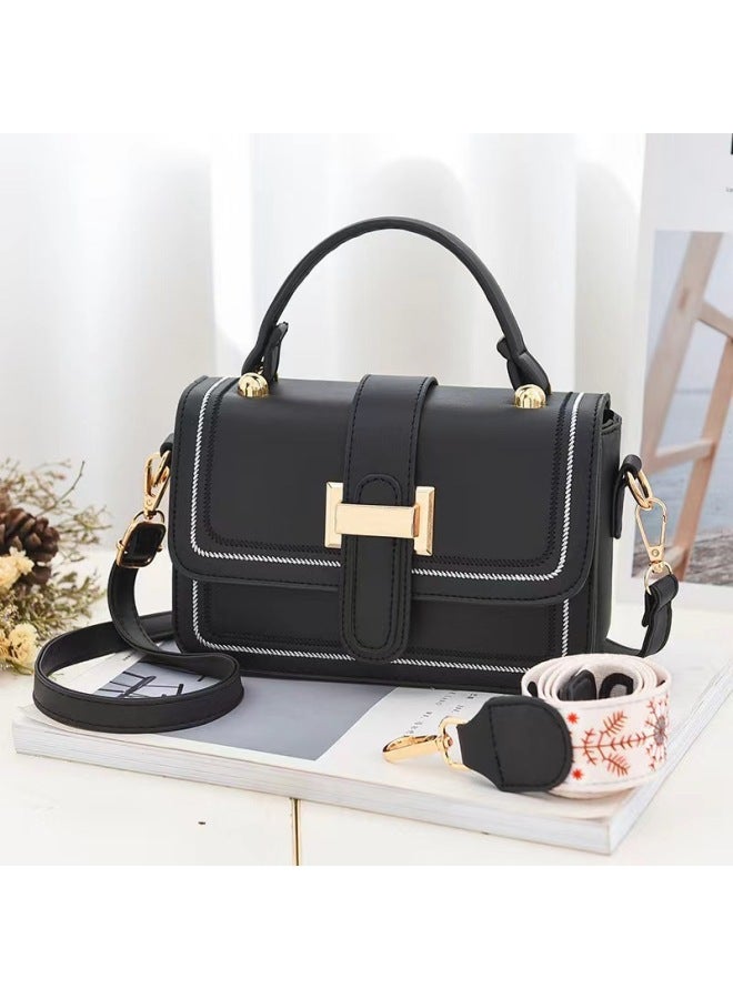 Fashion Fashion Women's Bag Texture Trend Small Square Bag Wide Shoulder Strap Portable Crossbody Shoulder Bag - Image 4