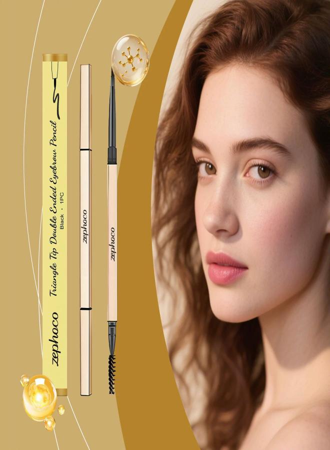 زيفوكو قلم حواجب يومي للعناية اليومية، يتميز بملمس حريري وسهولة الاستخدام، قلم حواجب 2 في 1 أسود - Image 2