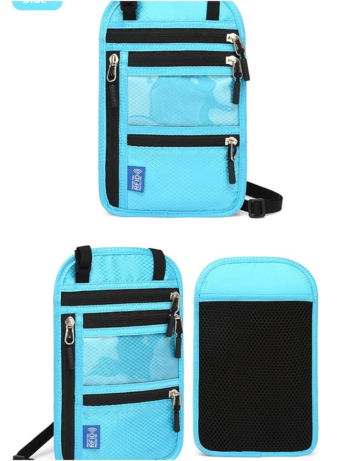 Generic Multifunctional Id Bag Rfid Neck Hanging Passport Bag Passport Holder Id Protection Cover Lake Blue  - Image 2