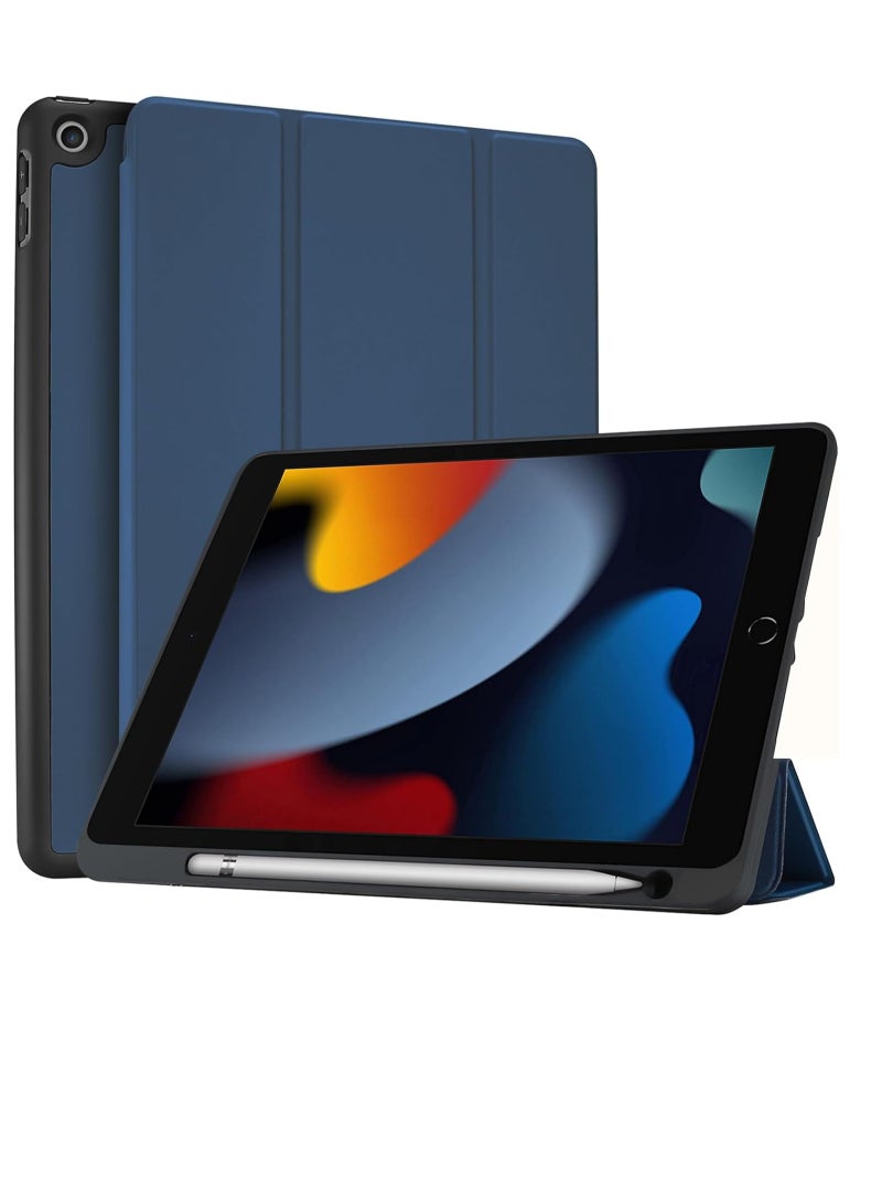 Procases iPad 10.2 9th and 8th and 7th Generation with Pencil Holder Flexible Soft TPU Back Cover Ultra Slim Lightweight Stand Protective Case Navy - Image 1