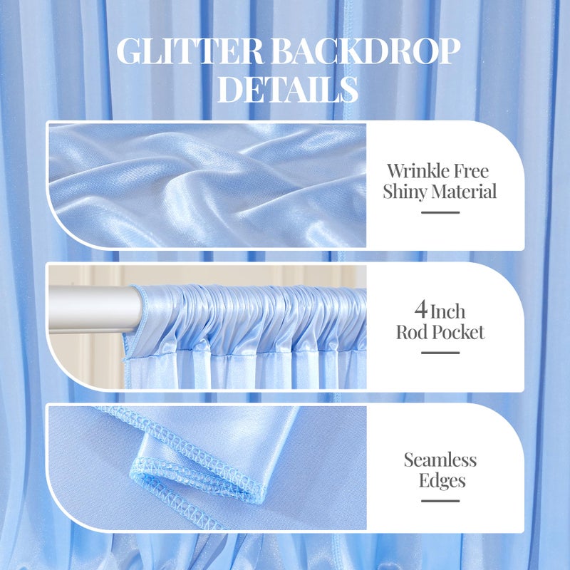 PARTISKY 10x10 ft Blue Glitter Backdrop Curtain for Parties, Wrinkle Free Glitter Photo Backdrop Drapes 2 Panels 5x10FT Shimmer Back Drop Cloth for Baby Sower Wedding Birthday Photography Background Decor - Image 2