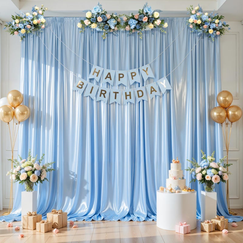 PARTISKY 10x10 ft Blue Glitter Backdrop Curtain for Parties, Wrinkle Free Glitter Photo Backdrop Drapes 2 Panels 5x10FT Shimmer Back Drop Cloth for Baby Sower Wedding Birthday Photography Background Decor - Image 3