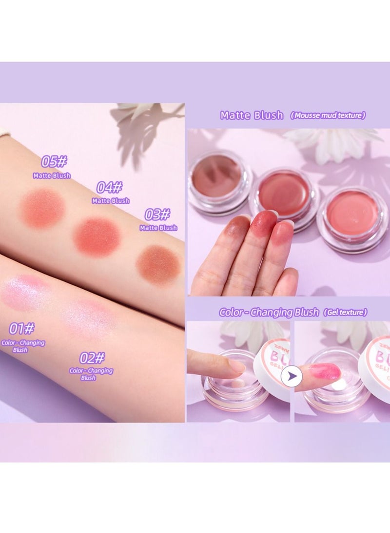 QiBest أحمر خدود كريمي غير لامع للخدود والشفتين مكياج مقاوم للماء أحمر خدود متعدد الاستخدامات لمسة غير لامعة خفيف الوزن سهل الدمج أحمر خدود كريمي طبيعي لجميع ألوان البشرة 5 جرام - Image 2