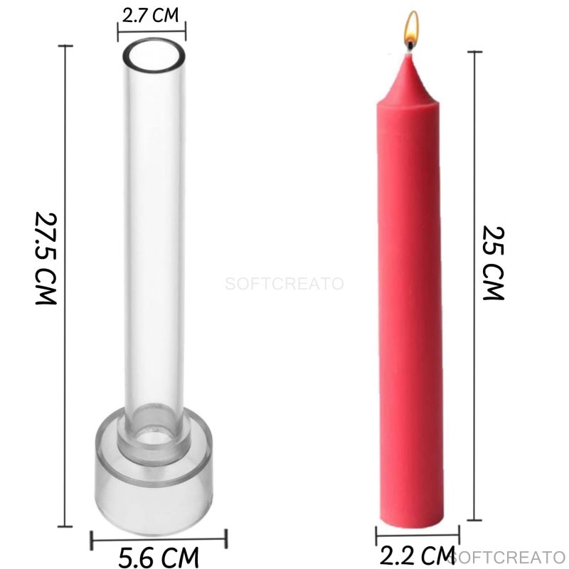 SOFTCREATO Candle Stick Mold I Taper Round Pillar Tapered Cylindrical Acrylic Candlestick Wax Mould I Modern Creative Shape Molds I for DIY Handmade Ornament Soap, Cake Décor, Art Craft Making, Home Decoration (2.2 X 25 CM) - Image 4