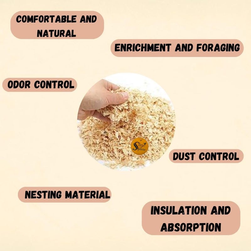 Sage Square رقائق الخشب 150 جرام - فراش طبيعي ناعم ممتاز للطيور والحيوانات الصغيرة - مادة تعشيش مريحة - مثالية للطيور، والهامستر، والجرذان، والأرانب، وخنازير غينيا 100% آمنة وصحية - Image 4