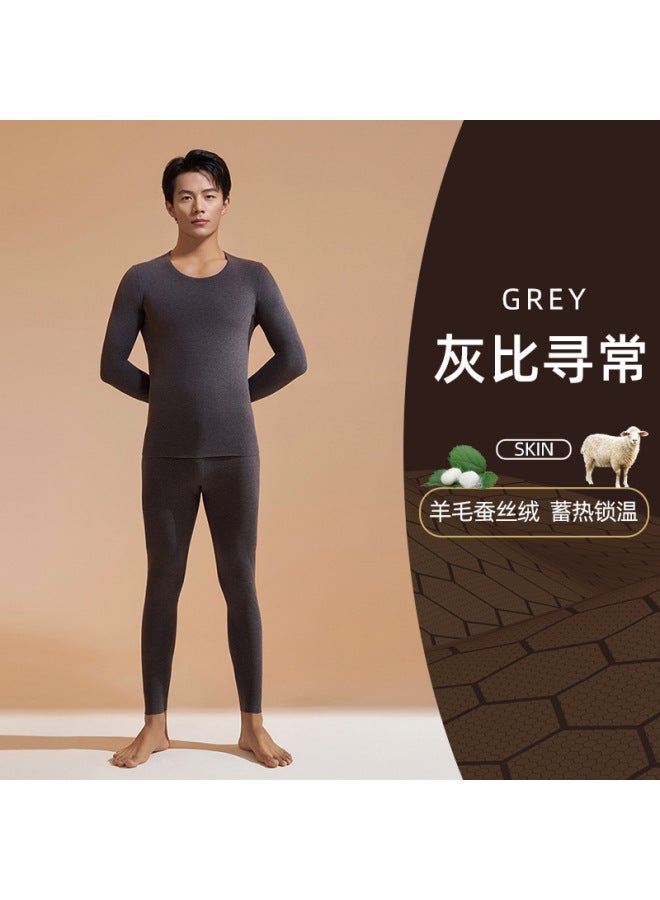 Autumn And Winter Black Gold Cashmere Silk Thickened High-elastic Round-neck Thermal Underwear Set