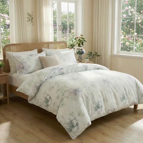 Cozaline Floral Duvet Cover Queen Size 100% Cotton Reversible Green Floral Duvet Cover Set with Zipper Closure 3 Pcs Green Leaf Soft & Breathable Bedding Comforter Cover - Image 2